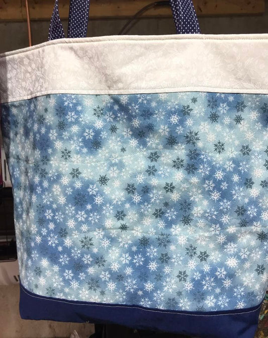 Holiday Tote Bag- Blue snowflake